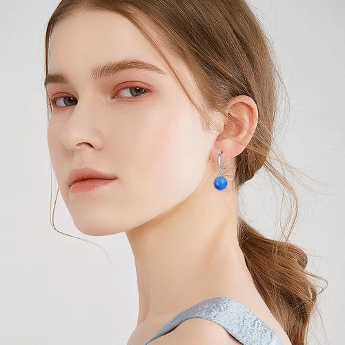Vista 2 de LILALO Aretes de lapislázuli natural, cristal de fresa, zafiro, aguamarina, sauce de mar morado, perlas para mujer, plata de ley, ganchos colgantes