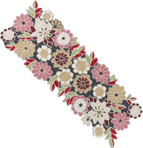 Vista 38 de CLEENTABLE Camino de mesa decorativo con cuentas de 36 pulgadas, diseño floral hecho a mano con respaldo de poliéster duradero para comedor, mesa
