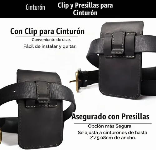 Vista 3 de Topstache Funda grande de cuero para cinturón, funda de celular con clip para cinturón para S23 S22, bolsa de cuero para iPhone 14 Pro, 14 Negro