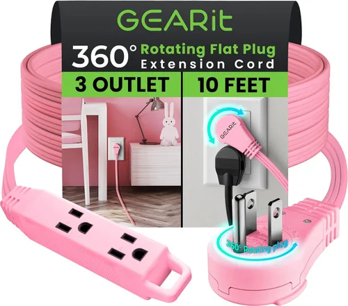 Vista 26 de GEARit Cable de extensión de enchufe plano giratorio de 360° de 3 pies, cable de alimentación de perfil bajo de 3 salidas, ahorro de espacio