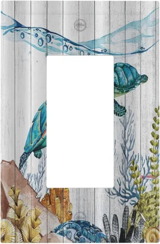 Vista 160 de Placa decorativa para interruptor de luz, medusas, tortugas marinas, fantasía, océano, 2 bandas, 1 palanca, 1 placa de pared dúplex, cubiertas