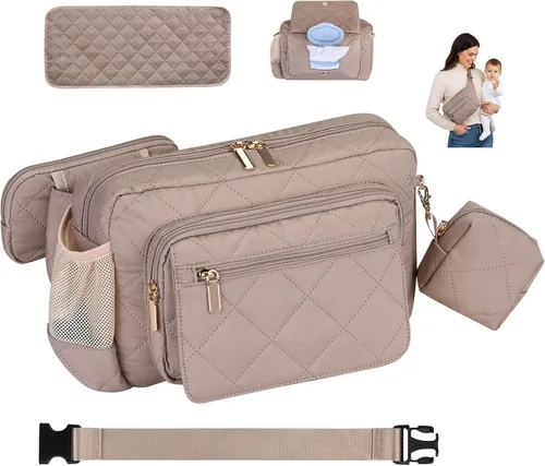 Vista 11 de Rexmore Bolso de Cadera Acolchado para Mamá - Bolso Compacto de Mujer con Cambiador Portátil y Bolsillo para Toallitas, Organizador de Viaje y Negro