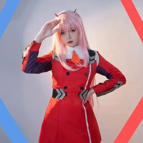 Vista 2 de NSPSTT Zero Two Cosplay Disfraz Darling 002 Cosplay diadema cuernos mujeres uniforme traje