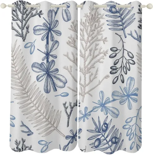 Vista 5 de Cortinas de Ventana Oceánicas Costeras con Ojales, Cortinas Náuticas Tropicales de Playa con Temática de Conchas Marinas y Estrellas de Mar