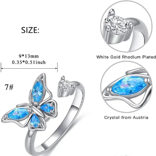 Vista 43 de Anillo de plata 925, anillos de plata ajustables para mujer, anillos de pulgar abiertos, anillos de circonio, anillos ajustables, anillos abiertos