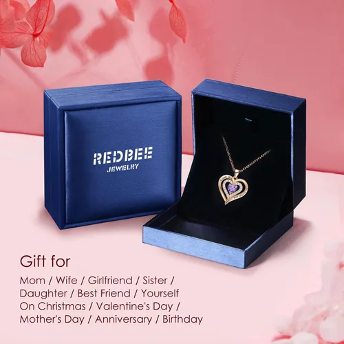 Vista 5 de LIANYU Wife Jewelry 18K Gold 925 Sterling Silver Plated Birthstone Jewelry Heart Pendant Necklace for Women Birthday Jewelry for Girls, Valentine's