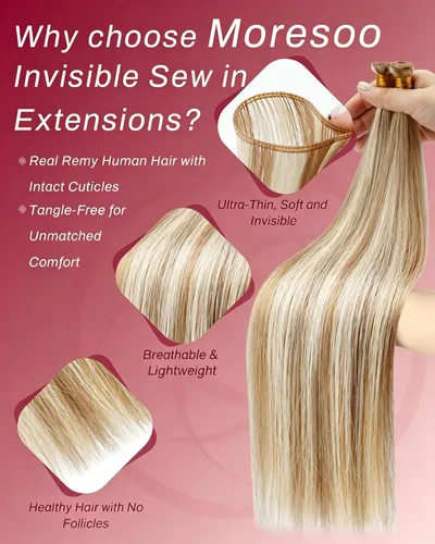 Vista 67 de Moresoo Extensiones de cabello humano real para coser, color negro natural