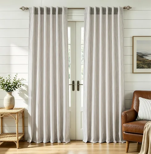 Vista 10 de DriftAway Cortinas de lino 100% opacas a rayas, de doble capa, 96 pulgadas de largo, para sala de estar, dormitorio, hilo teñido, con aislamiento