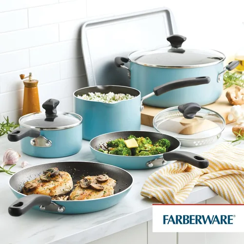 Vista 8 de Farberware Cookstart DiamondMax - Juego de utensilios de cocina, ollas y sartenes antiadherentes, aptos para lavavajillas, incluye bandeja