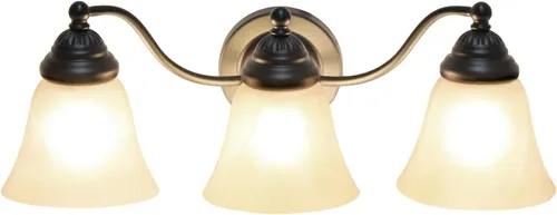Vista 2 de Simple Designs VT1023-BLK 19.25 pulgadas clásicas 3 luces de metal y mármol esmerilado blanco con forma de campana de vidrio con forma de campana