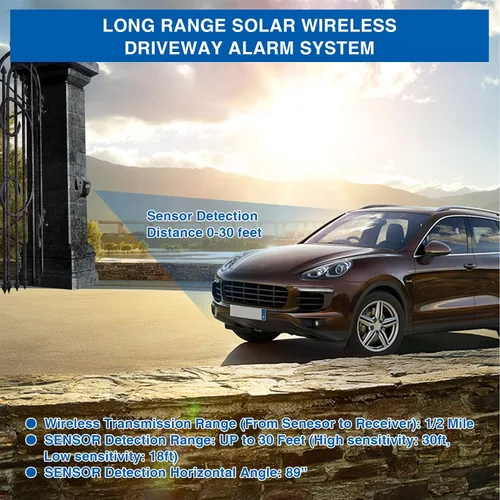 Vista 6 de Alarma solar inalámbrica para entrada de vehículos resistente a la intemperie, sensor de movimiento, timbre de timbre, sistema de alerta