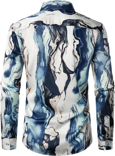 Vista 2 de ZEROYAA Camisas de vestir de satén de manga larga con botones para hombre