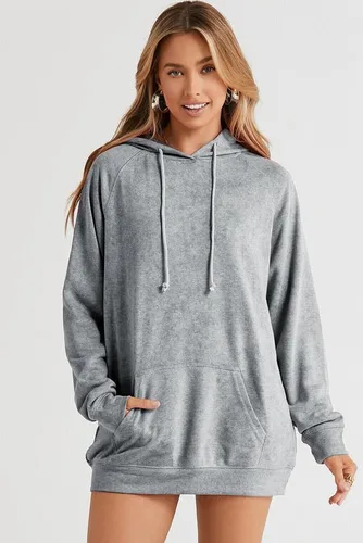 Vista 2 de SHEWIN Sudadera casual con capucha para mujer, manga larga, lisa, ligera, holgada, con bolsillo