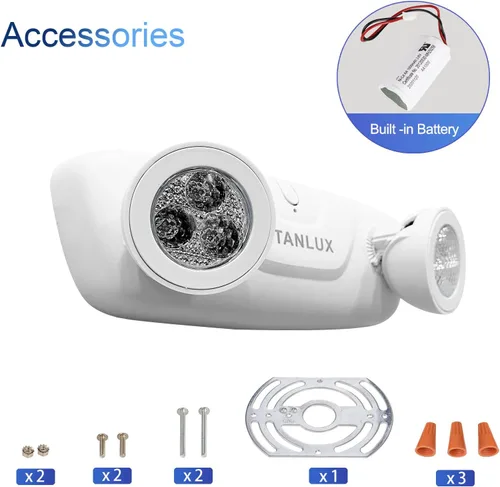 Vista 4 de TANLUX Luces de emergencia LED con batería de respaldo, dos cabezales ajustables para luces comerciales, certificación UL, CA 120/277V, cableadas