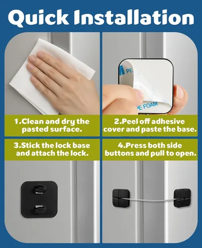 Vista 6 de 4 Child Safety Fridge Lock, Childproof Lock for Cabinets and Drawers Black