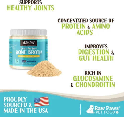 Vista 2 de Raw Paws Caldo de hueso de res para perros y gatos, 6 onzas, fabricado en Estados Unidos, adorno de alimentos, caldo de hueso en polvo de proteína