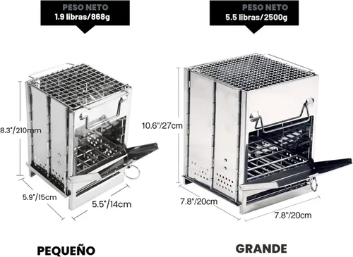 Vista 3 de REDCAMP Estufa de campamento plegable de leña con rejilla de acero inoxidable, estufa plegable portátil para mochilero, estufa de cohete
