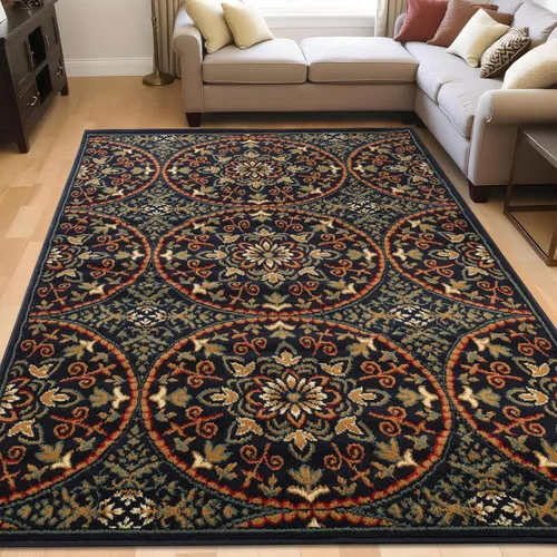 Vista 12 de SUPERIOR Alfombra de pasillo para interiores con respaldo de yute, decoración floral geométrica para el piso del hogar para entrada, cocina, Azul