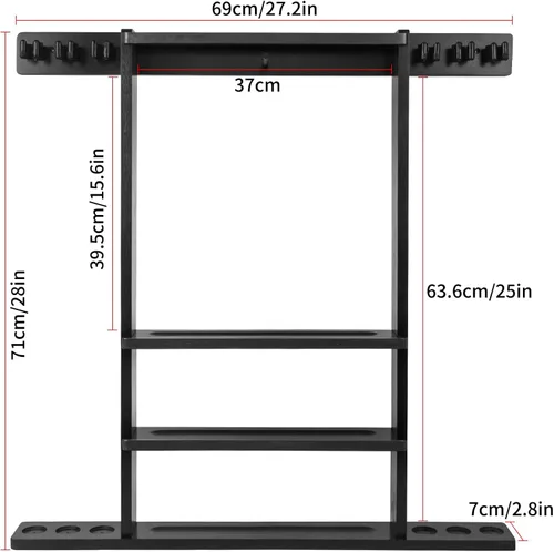Vista 2 de Soporte negro para palos de billar, soporte de pared para tacos de billar, soporte de piso de madera maciza para palos de billar, capacidad para 6