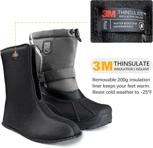 Vista 2 de FREE SOLDIER Botas de nieve para hombre, impermeables, aisladas, antideslizantes, con forro extraíble