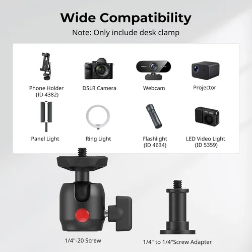 Vista 2 de SMALLRIG Soporte C de montaje de escritorio para cámara, soporte de luz de trípode de escritorio ajustable de 15 a 35 pulgadas, abrazadera C de mesa