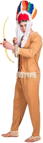 Vista 3 de EraSpooky Disfraz indio para hombre, disfraz de nativo americano, para hombre y mujer, adulto, Halloween