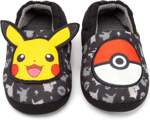Vista 3 de Pokemon Pantuflas para niños Pikachu Pokeball color negro para casa