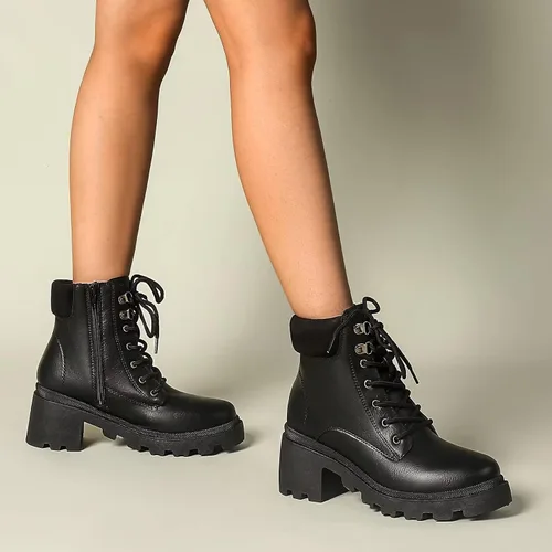 Vista 5 de MUSSHOE Botas de combate para mujer, botines y botines con cordones para mujer, cuello suave con cremallera lateral