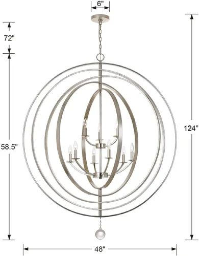 Vista 2 de Crystorama Luna - Candelabro de bronce inglés y oro antiguo con 9 luces, lámpara de techo - Candelabros para pasillo, sala de estar, vestíbulo