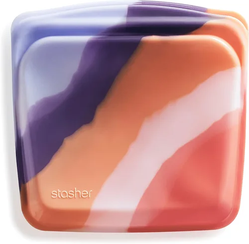 Vista 14 de Bolsa de almacenamiento reutilizable de silicona premium Stasher para sándwiches, color aqua, apta para microondas, sous vide, lavavajillas, horno
