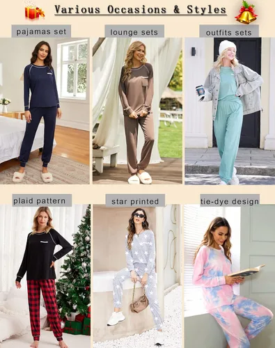 Vista 5 de Ekouaer Conjunto de pijama para mujer, suave, de manga larga, ropa de dormir de algodón, tallas S-XXL