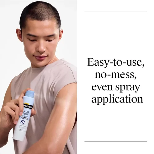 Vista 8 de Neutrogena Ultra Sheer Body Mist - Protector solar en aerosol de amplio espectro, SPF 70, protector solar en aerosol ligero, no graso y resistente