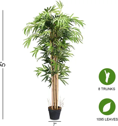 Vista 7 de FFlyer - Árbol de bambú artificial de 5 pies, árbol de bambú casi natural, bambú de estilo clásico, planta alta en maceta sintética para el hogar