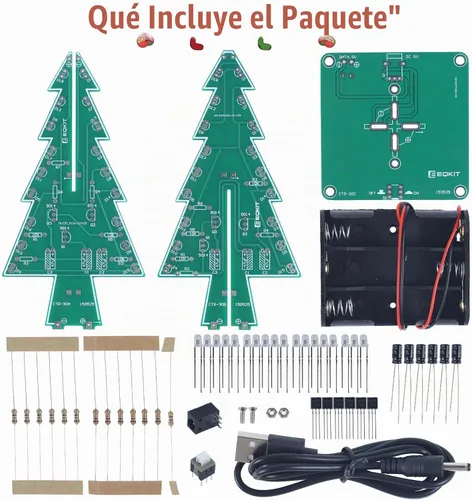 Vista 2 de Icstation - Kit para montar árbol de Navidad, 3D, con luces LED de 7 colores intermitentes para práctica de soldadura eléctrica.