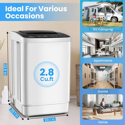 Vista 2 de Nictemaw Lavadora portátil de 20 libras, lavadora de carga superior completamente automática de 2.8 pies cúbicos con 4 programas, 4 niveles de agua