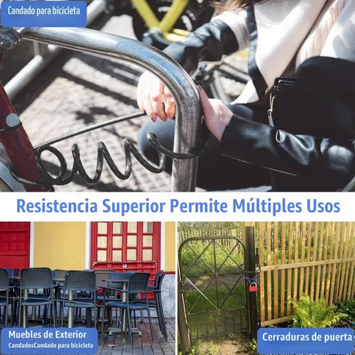 Vista 7 de Candado de Seguridad de Cable de Acero de 1/2 Pulgada de Alta Resistencia con Bucles 4FT/6FT/8FT/10FT para Bicicleta, Candado de Cadena de Cable