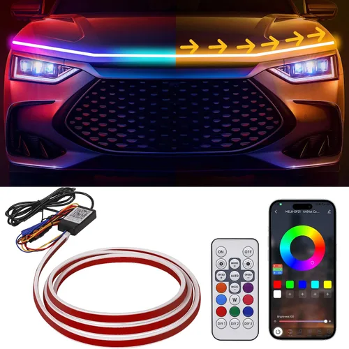 Vista 7 de Tira de luz flexible para capó de automóvil, 59 pulgadas, luz LED dinámica de circulación diurna para automóvil, camión, SUV, luz blanca, fácil