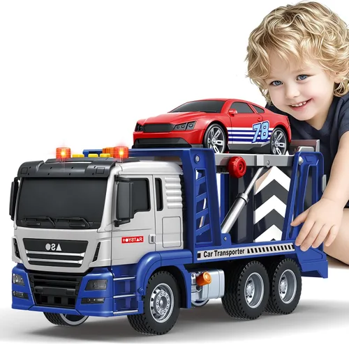 Vista 6 de Bstoyder Juguetes para niños de 3, 4, 5, 6, 7, 8 años, camión volquete grande con luces, sonidos, camión de fricción azul para niños y niñas