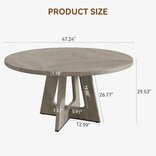 Vista 2 de GarveeHome Juego de mesa de comedor redonda grande de 47 pulgadas para 4 a 6, mesa de comedor de granja con parte superior y patas de madera