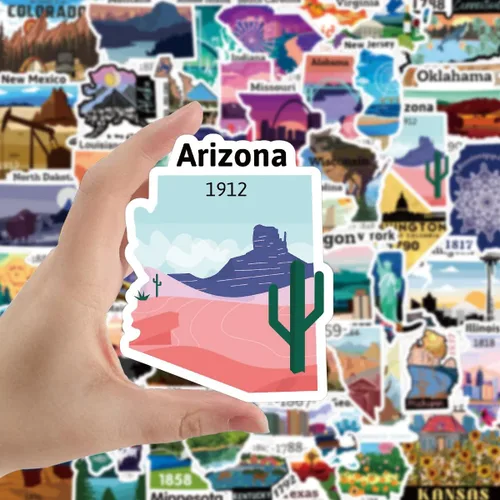 Vista 2 de Calcomanías de mapa de Estados Unidos, 50 unidades, Funimost Travel USA, calcomanías de vinilo impermeables para botellas de agua, laptop