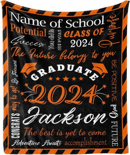 Vista 19 de Manta personalizada con nombre de graduados y escuela para un regalo único, manta personalizada de graduación de clase de 2024, manta suave, 30 x 40