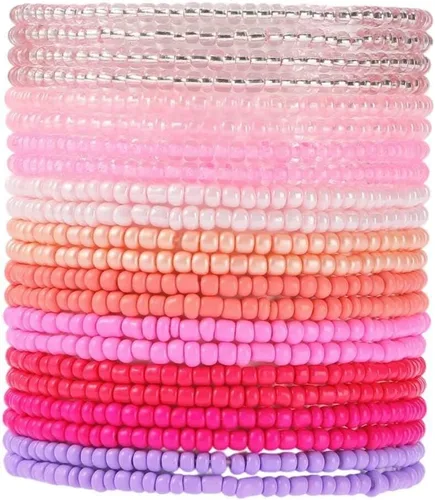 Vista 16 de Fuqimanman2020 18 piezas de pulseras apilables con cuentas estilo boho para mujer, conjunto de tobilleras de cuentas de arroz multicapas coloridas