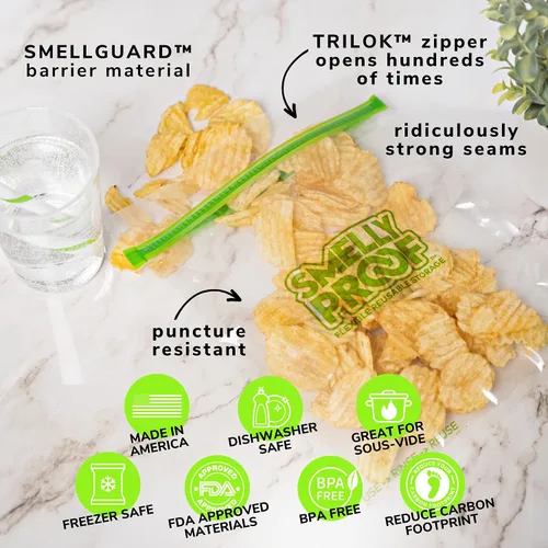Vista 4 de Smelly Proof Bolsas de almacenamiento de comida de cuarto de galón, hechas en EE. UU., bolsas reutilizables para almacenamiento de alimentos, bolsas