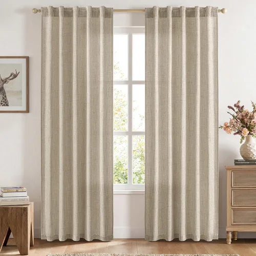Vista 51 de MIULEE - Cortinas de lino sintético de 96 pulgadas de largo, 2 paneles, cortina semitransparente natural con pestaña trasera, bolsillo para barra