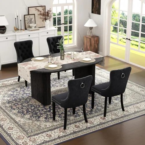 Vista 2 de Juego de mesa de comedor ovalada extensible con 4 sillas tapizadas de terciopelo de alta gama, mesa de cocina de 59 a 91 pulgadas y sillas