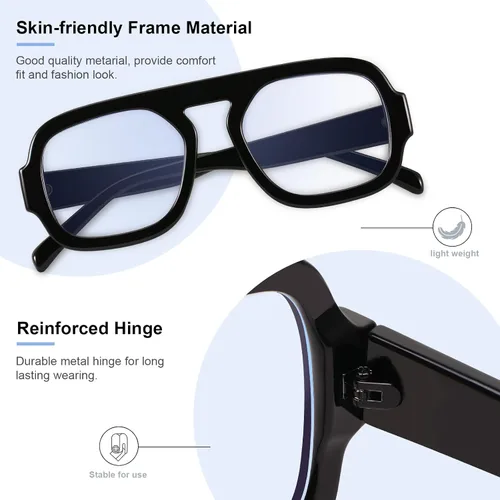 Vista 4 de Aviator Blue Light Blocking Glasses for Women Men Square Flat Top Computer TV Eyeglasses Anti Eyestrain