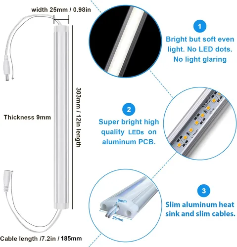 Vista 3 de Litever Barra de luz LED extra, cable blanco, 12 V CC, luz blanca diurna de 5000 K, con clips de montaje, tornillos, almohadillas autoadhesivas.