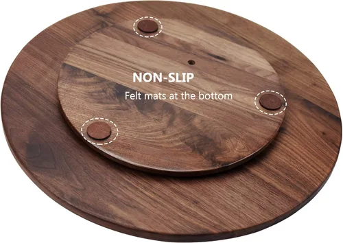 Vista 4 de 38 cm de nogal negro madera Lazy Susan, bandeja giratoria redonda de cocina de madera sólida