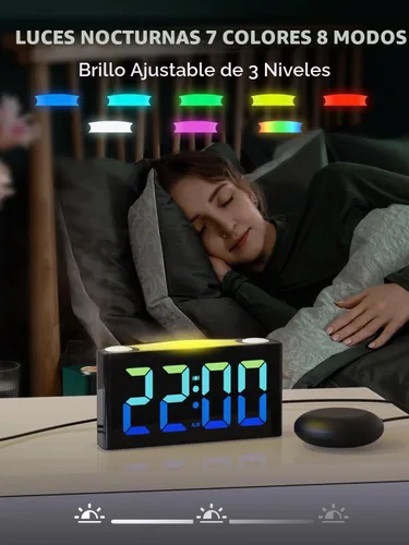 Vista 5 de Vibrating Alarm Clock for Heavy Sleepers with Bed Shaker, 3 Wake-Up Modes 110dB Loud Alarm for Hearing Impaired, 7.5-Inch RGB Display, 7 Color 8