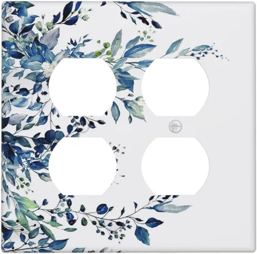 Vista 48 de Cubiertas de Enchufe Dúplex de 1 Gang con Hojas Florales de Eucalipto Azul en Acuarela, Placa Frontal Decorativa para Interruptor de Luz, Placa